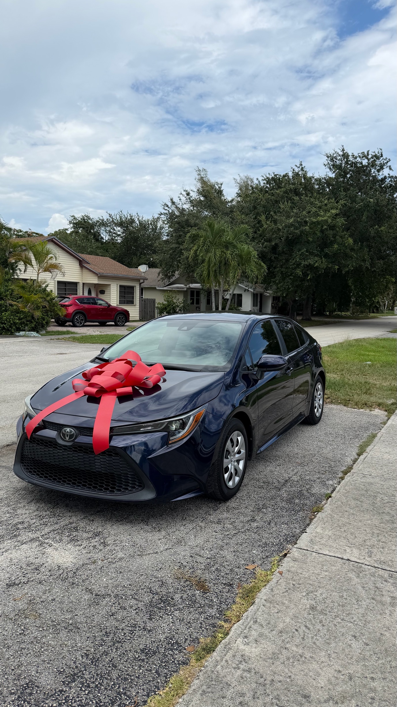 Delivered vehicle with a red delivery bow